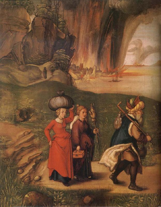 Albrecht Durer Lot flees with his family from sodom Sweden oil painting art